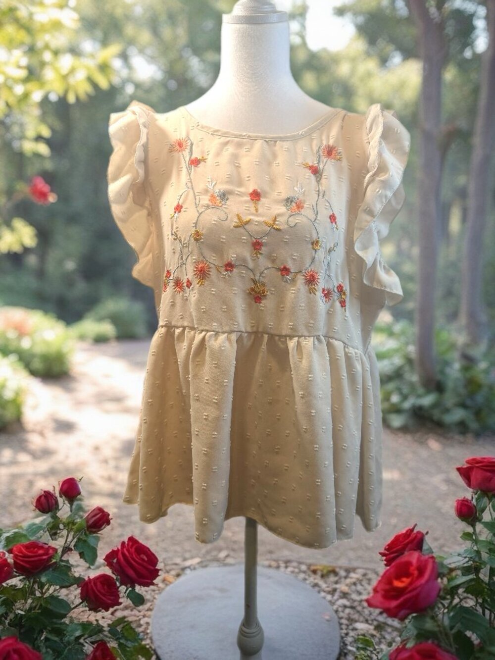 Womens embellished embroidered baby doll top